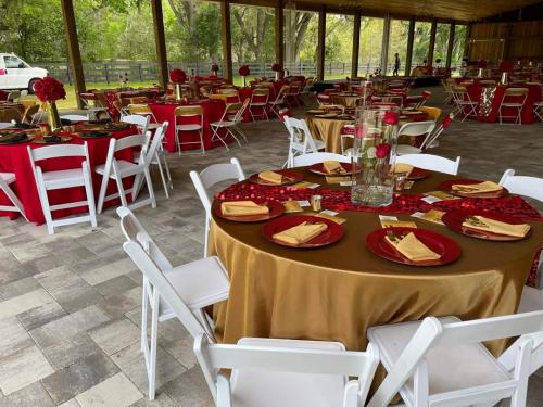 red and gold table settings